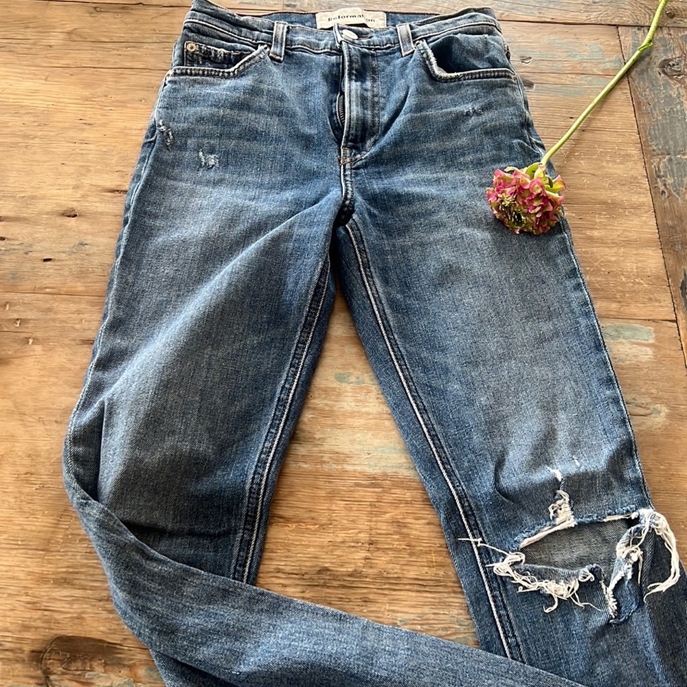 Reformation Distressed Skinny Jeans in Blue